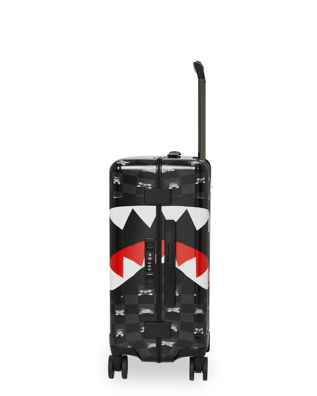 SPRAYGROUND® LUGGAGE GRAY PEEKING CHARACTER CHECK CARRY-ON LUGGAGE