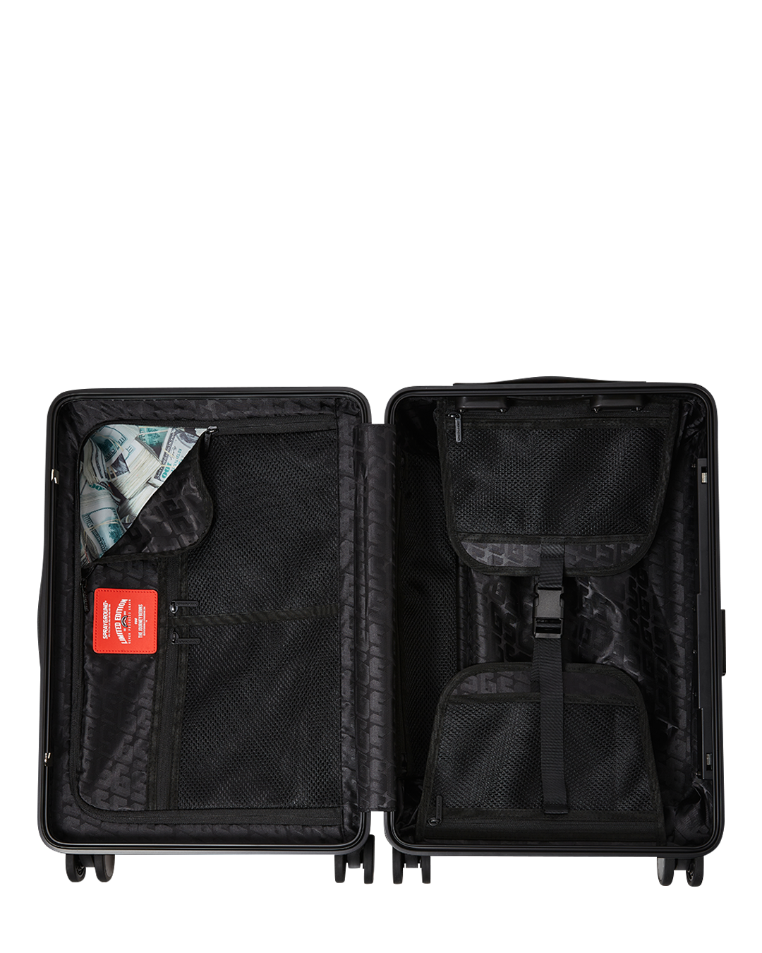SPRAYGROUND® LUGGAGE SHARKS IN PARIS WTF BUBBLY BLACK CHECK CARRY-ON LUGGAGE