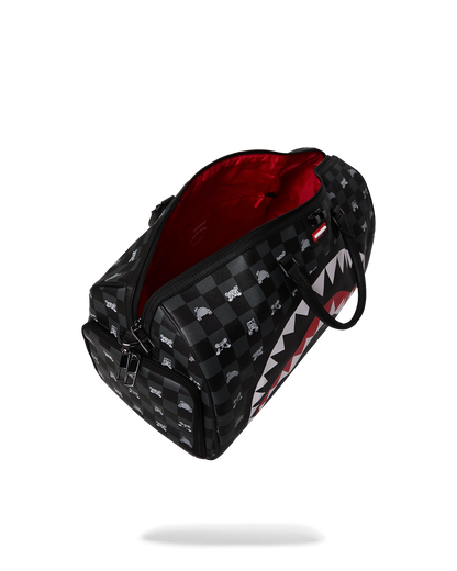 SPRAYGROUND® DUFFLE GRAY PEEKING CHARACTER CHECK DUFFLE